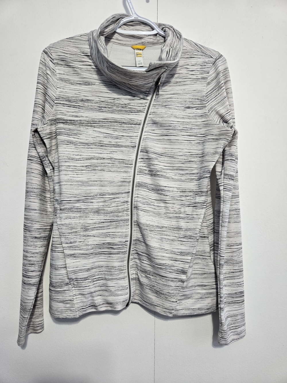 Lolë Space Dye Asymmetrical Zip Jacket Small Gray White Athleisure